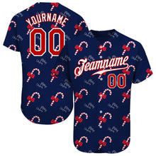 Load image into Gallery viewer, Custom Navy Red-White Christmas 3D Authentic Baseball Jersey