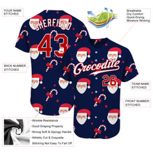 Load image into Gallery viewer, Custom Navy Red-White Christmas 3D Authentic Baseball Jersey