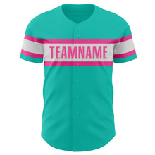 Load image into Gallery viewer, Custom Aqua White-Pink Authentic Baseball Jersey