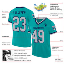 Load image into Gallery viewer, Custom Aqua Gray-Navy Mesh Authentic Throwback Football Jersey