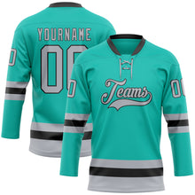 Load image into Gallery viewer, Custom Aqua Gray-Black Hockey Lace Neck Jersey