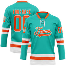 Load image into Gallery viewer, Custom Aqua Orange-White Hockey Lace Neck Jersey