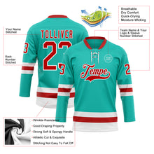 Load image into Gallery viewer, Custom Aqua Red-White Hockey Lace Neck Jersey