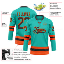 Load image into Gallery viewer, Custom Aqua Black-Orange Hockey Lace Neck Jersey