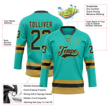 Load image into Gallery viewer, Custom Aqua Black-Old Gold Hockey Lace Neck Jersey