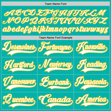 Load image into Gallery viewer, Custom Aqua White-Yellow Hockey Lace Neck Jersey