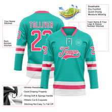 Load image into Gallery viewer, Custom Aqua Neon Pink-White Hockey Lace Neck Jersey