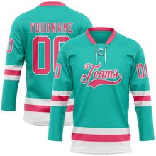 Load image into Gallery viewer, Custom Aqua Neon Pink-White Hockey Lace Neck Jersey