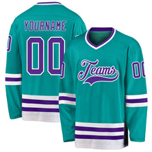 Load image into Gallery viewer, Custom Aqua Purple-White Hockey Jersey