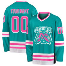Load image into Gallery viewer, Custom Aqua Pink-White Hockey Jersey