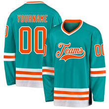 Load image into Gallery viewer, Custom Aqua Orange-White Hockey Jersey