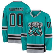Load image into Gallery viewer, Custom Aqua Black-Gray Hockey Jersey