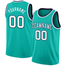 Load image into Gallery viewer, Custom Aqua White-Navy Authentic Basketball Jersey