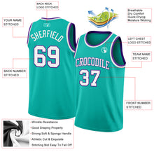Load image into Gallery viewer, Custom Aqua White-Purple Authentic Basketball Jersey