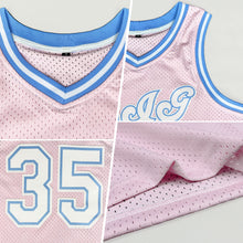Load image into Gallery viewer, Custom Light Pink White-Light Blue Authentic Throwback Basketball Jersey