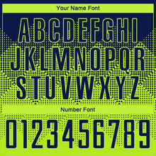 Load image into Gallery viewer, Custom Neon Green Navy Round Neck Sublimation Basketball Suit Jersey