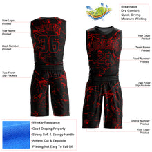 Load image into Gallery viewer, Custom Black Red Abstract Grunge Art Round Neck Sublimation Basketball Suit Jersey