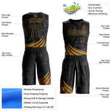 Load image into Gallery viewer, Custom Black Old Gold Wind Shapes Round Neck Sublimation Basketball Suit Jersey