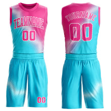 Load image into Gallery viewer, Custom Sky Blue Pink-White Gradient Two Tone Diamond Shape Round Neck Sublimation Basketball Suit Jersey