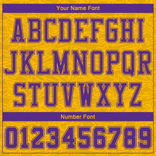Load image into Gallery viewer, Custom Gold Purple Color Block Round Neck Sublimation Basketball Suit Jersey