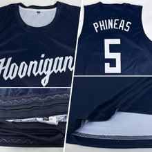 Load image into Gallery viewer, Custom Navy White Round Neck Suit Basketball Jersey