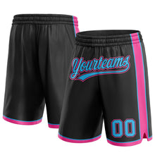 Load image into Gallery viewer, Custom Black Sky Blue-Pink Authentic Basketball Shorts