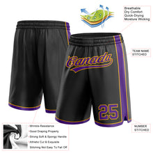 Load image into Gallery viewer, Custom Black Purple-Gold Authentic Basketball Shorts