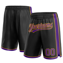 Load image into Gallery viewer, Custom Black Purple-Gold Authentic Basketball Shorts