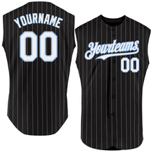 Load image into Gallery viewer, Custom Black White Pinstripe Light Blue Authentic Sleeveless Baseball Jersey