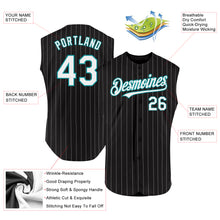 Load image into Gallery viewer, Custom Black White Pinstripe Teal Authentic Sleeveless Baseball Jersey