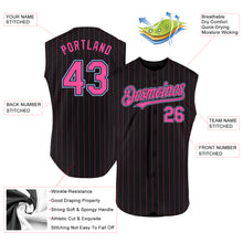 Load image into Gallery viewer, Custom Black Pink Pinstripe Light Blue Authentic Sleeveless Baseball Jersey