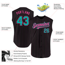 Load image into Gallery viewer, Custom Black Pink Pinstripe Aqua Authentic Sleeveless Baseball Jersey