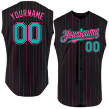 Load image into Gallery viewer, Custom Black Pink Pinstripe Aqua Authentic Sleeveless Baseball Jersey