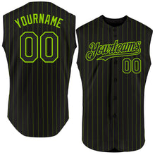 Load image into Gallery viewer, Custom Black Neon Green Pinstripe Neon Green Authentic Sleeveless Baseball Jersey