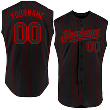 Load image into Gallery viewer, Custom Black Red Pinstripe Red Authentic Sleeveless Baseball Jersey