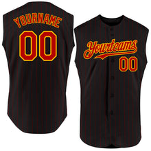 Load image into Gallery viewer, Custom Black Red Pinstripe Gold Authentic Sleeveless Baseball Jersey