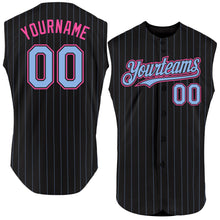Load image into Gallery viewer, Custom Black Light Blue Pinstripe Pink Authentic Sleeveless Baseball Jersey