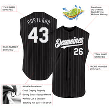 Load image into Gallery viewer, Custom Black Gray Pinstripe White Authentic Sleeveless Baseball Jersey