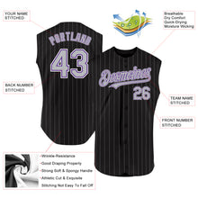 Load image into Gallery viewer, Custom Black Gray Pinstripe Purple-White Authentic Sleeveless Baseball Jersey