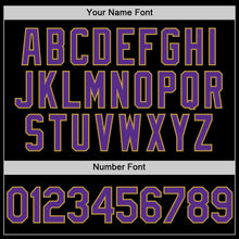 Load image into Gallery viewer, Custom Black Old Gold Pinstripe Purple Authentic Sleeveless Baseball Jersey