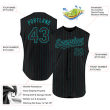 Load image into Gallery viewer, Custom Black Teal Pinstripe Teal Authentic Sleeveless Baseball Jersey