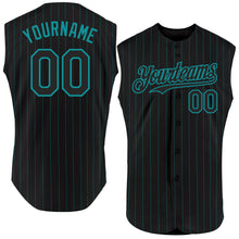 Load image into Gallery viewer, Custom Black Teal Pinstripe Teal Authentic Sleeveless Baseball Jersey
