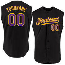 Load image into Gallery viewer, Custom Black Purple-Gold Authentic Sleeveless Baseball Jersey
