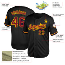 Load image into Gallery viewer, Custom Black Crimson-Yellow Mesh Authentic Throwback Baseball Jersey