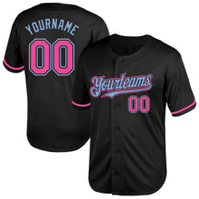 Load image into Gallery viewer, Custom Black Pink-Light Blue Mesh Authentic Throwback Baseball Jersey