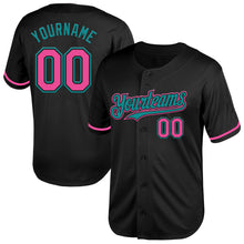 Load image into Gallery viewer, Custom Black Pink-Teal Mesh Authentic Throwback Baseball Jersey