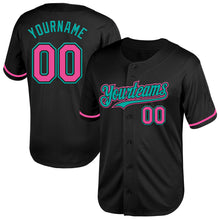 Load image into Gallery viewer, Custom Black Pink-Aqua Mesh Authentic Throwback Baseball Jersey