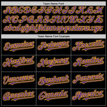 Load image into Gallery viewer, Custom Black Purple-Gold Mesh Authentic Throwback Baseball Jersey