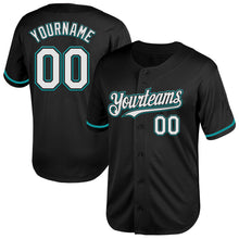 Load image into Gallery viewer, Custom Black White-Teal Mesh Authentic Throwback Baseball Jersey