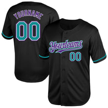 Load image into Gallery viewer, Custom Black Teal-Purple Mesh Authentic Throwback Baseball Jersey
